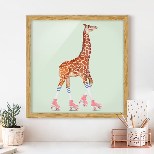 Wandbilder Tiere Giraffe mit Rollschuhen