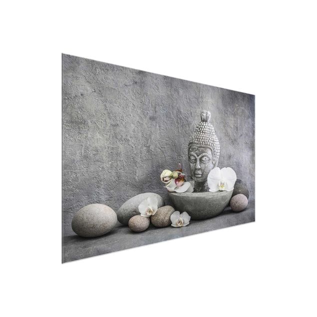 Bilder auf Glas Zen Buddha, Orchideen und Steine