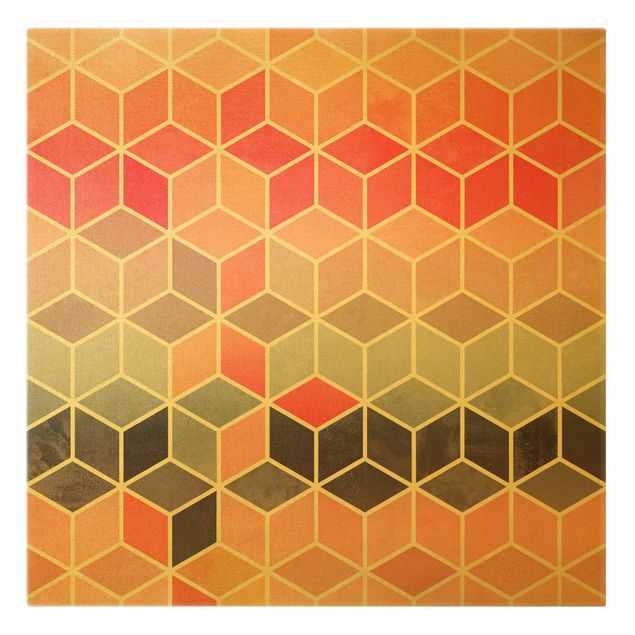 Leinwandbild Gold - Goldene Geometrie - Buntes Pastell - Quadrat 1:1