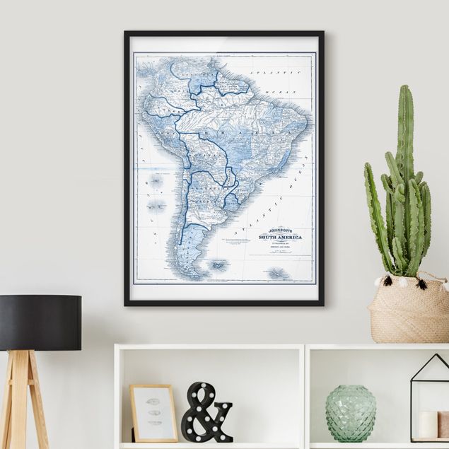Weltkarten gerahmt Karte in Blautönen - Südamerika
