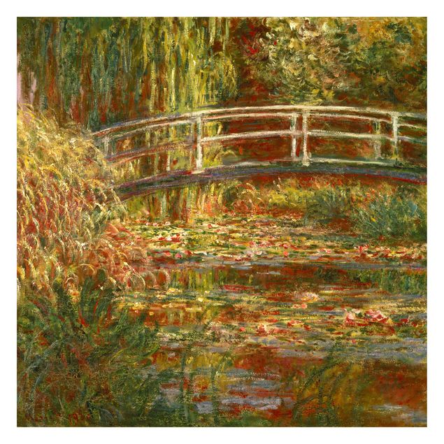 Design Tapete Claude Monet - Seerosenteich und japanische Brücke (Harmonie in rosa)