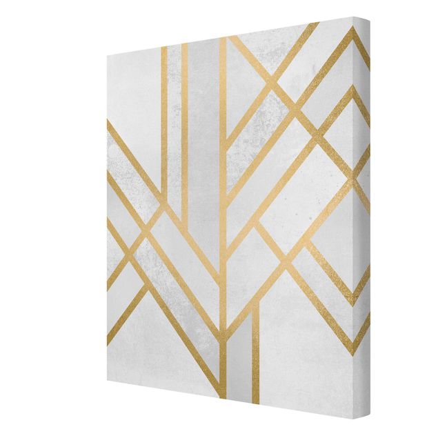 Abstrakte Leinwandbilder Art Deco Geometrie Weiß Gold
