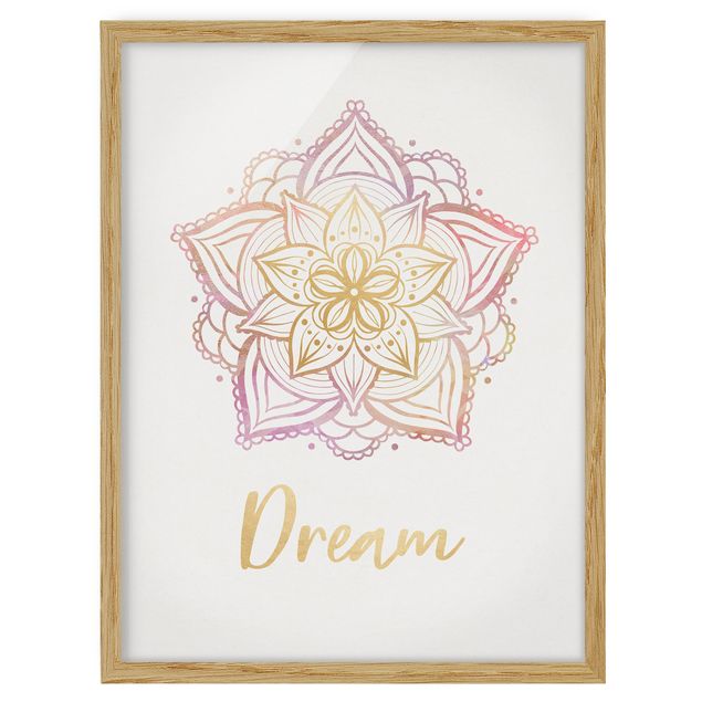 Bild mit Rahmen - Mandala Illustration Dream gold rosa - Hochformat 4:3