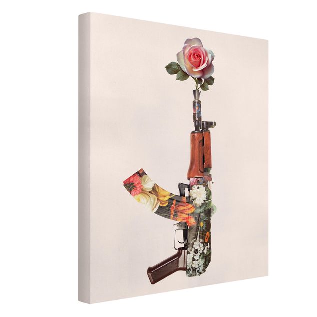 Leinwandbild Kunstdruck Waffe mit Rose