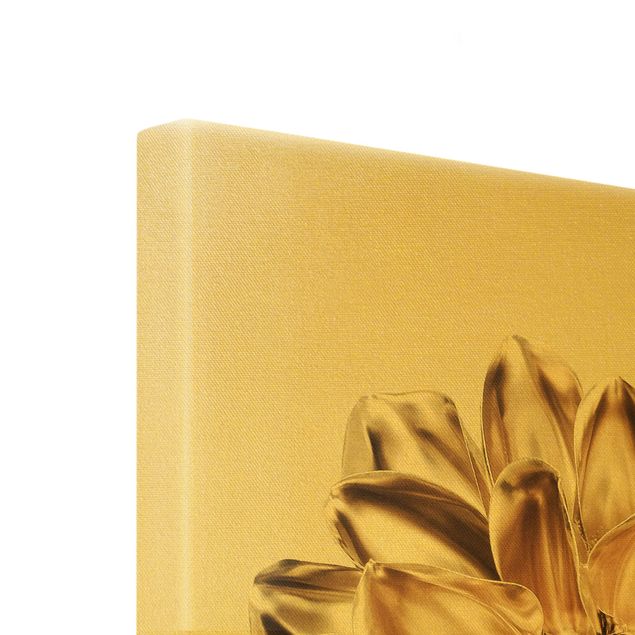 Leinwandbild Gold - Dahlie Blume Gold Metallic - Hochformat 3:4