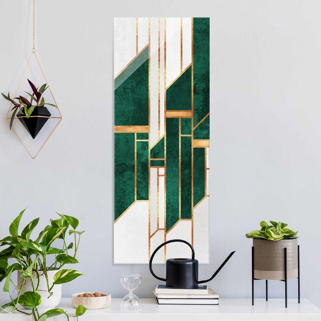 Glasbild - Elisabeth Fredriksson - Emerald und Gold Geometrie - Panel