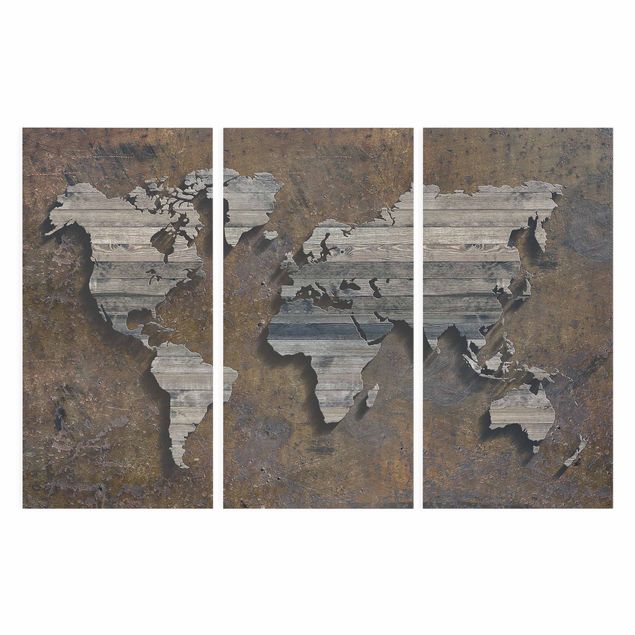 Schöne Leinwandbilder Holz Rost Weltkarte
