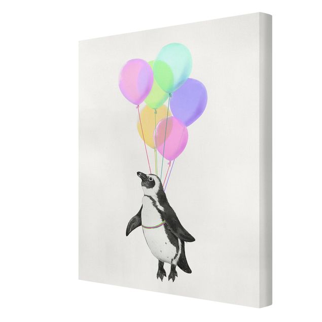 Leinwandbilder Tier Illustration Pinguin Pastell Luftballons