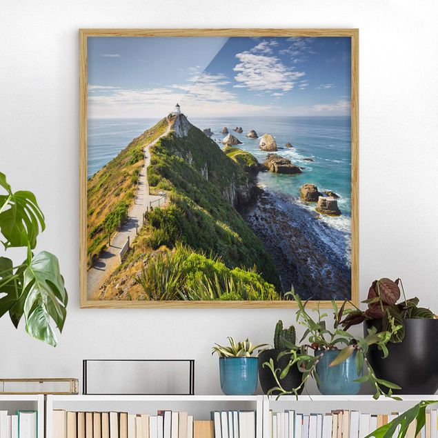 Gerahmte Bilder Natur Nugget Point Leuchtturm und Meer Neuseeland