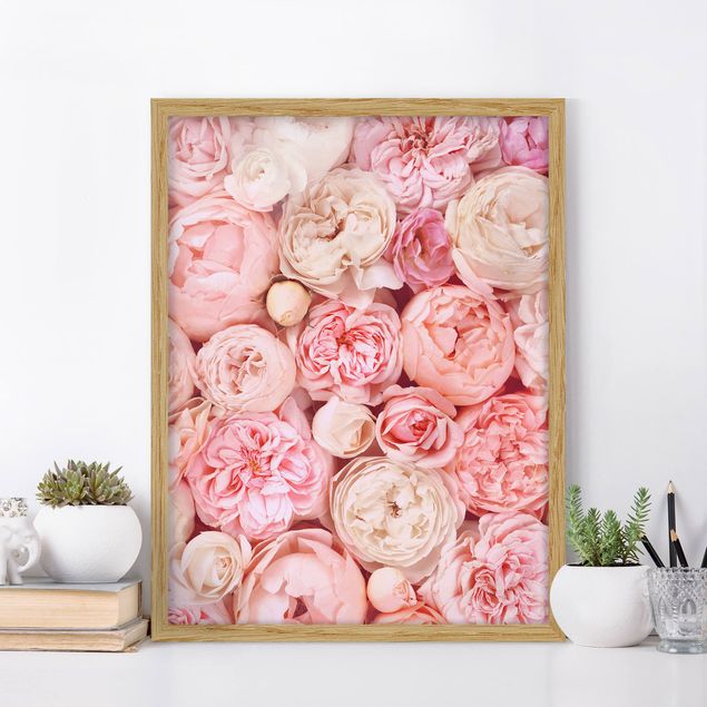 Bilder mit Rahmen Blumen Rosen Rosé Koralle Shabby