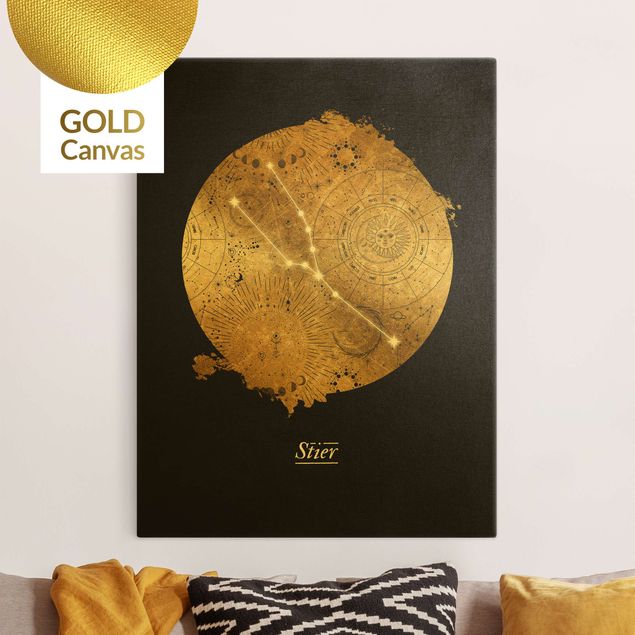 Leinwandbild Gold - Sternzeichen Stier Grau Gold - Hochformat 3:4