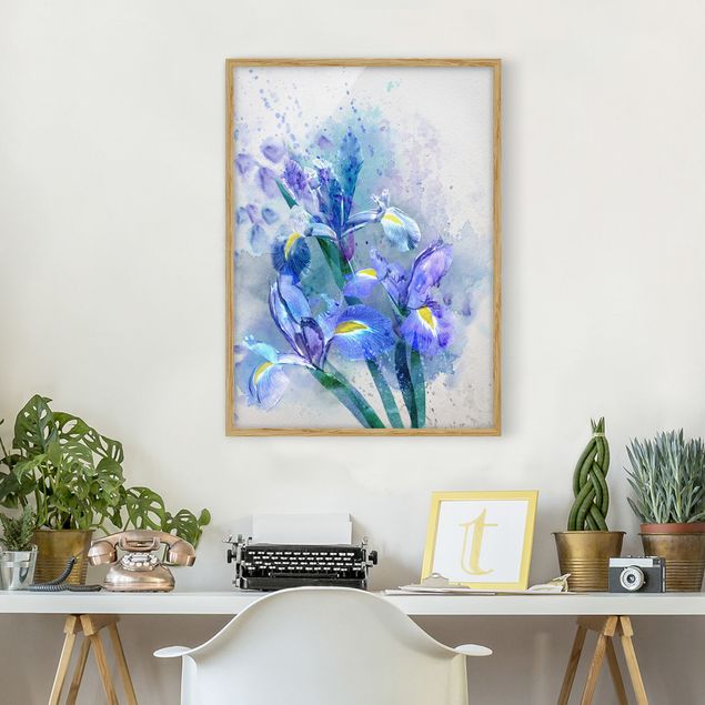 Kunstdrucke mit Rahmen Aquarell Blumen Iris
