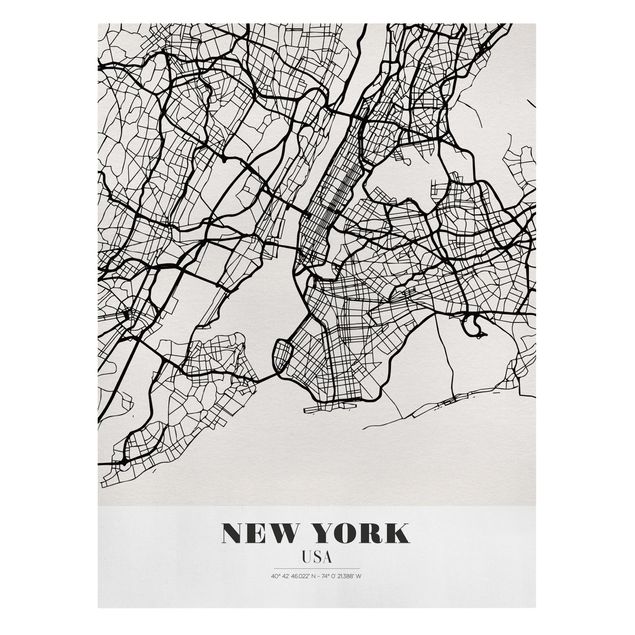 Moderne Leinwandbilder Wohnzimmer Stadtplan New York - Klassik