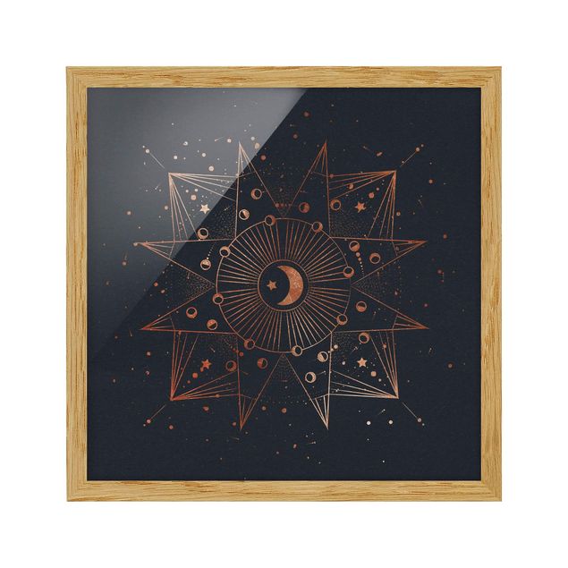Bild mit Rahmen - Astrologie Mond Magie Blau Gold - Quadrat 1:1