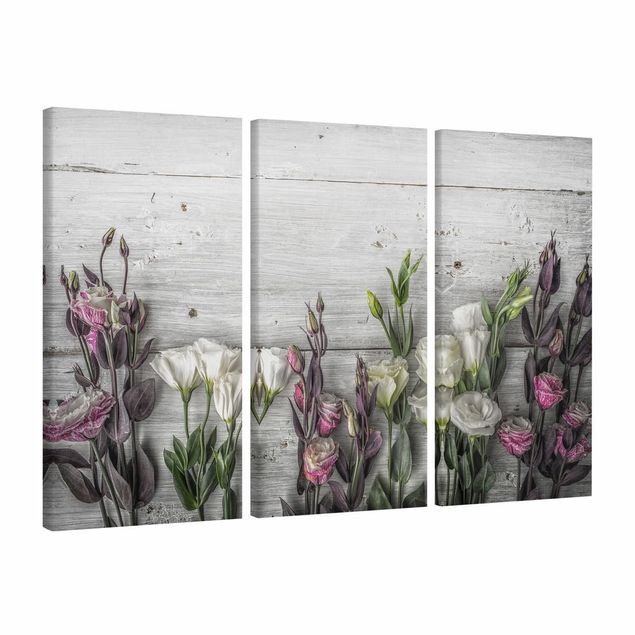 Leinwandbilder Wohnzimmer modern Tulpen-Rose Shabby Holzoptik
