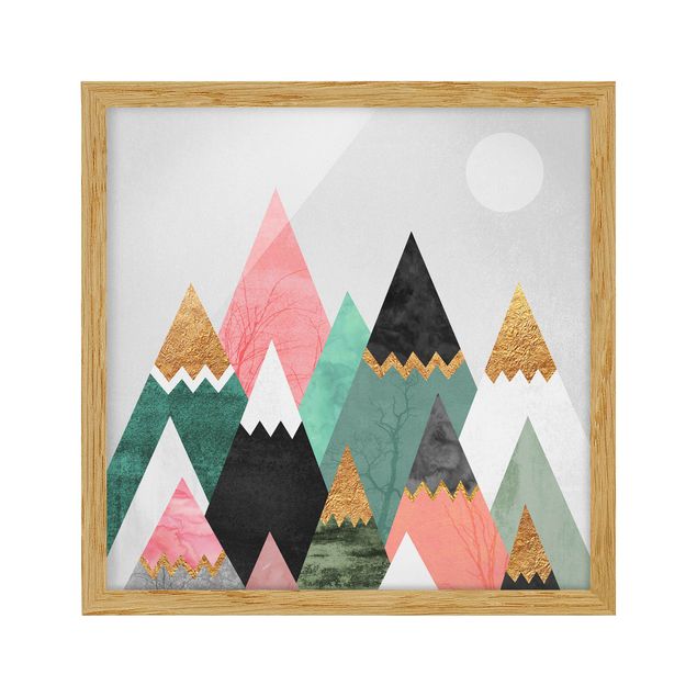 Natur Bilder mit Rahmen Dreieckige Berge mit Goldspitzen