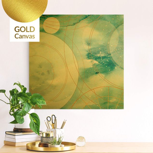 Leinwandbild Gold - Magischer goldener Sternenhimmel II - Quadrat 1:1