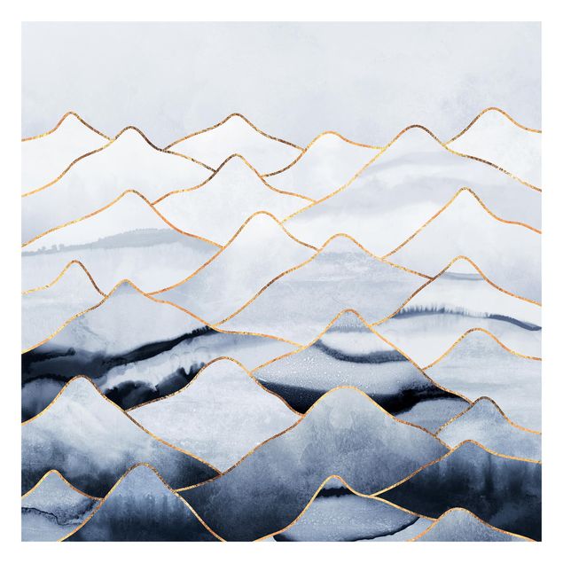 Fototapete abstrakt Aquarell Berge Weiß Gold