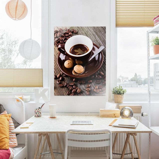 Bilder auf Glas Kaffeetasse mit Kaffeebohnen
