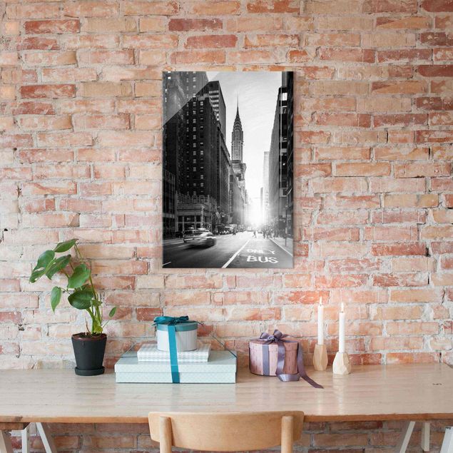 Schwarz-Weiß Glasbilder Lebhaftes New York