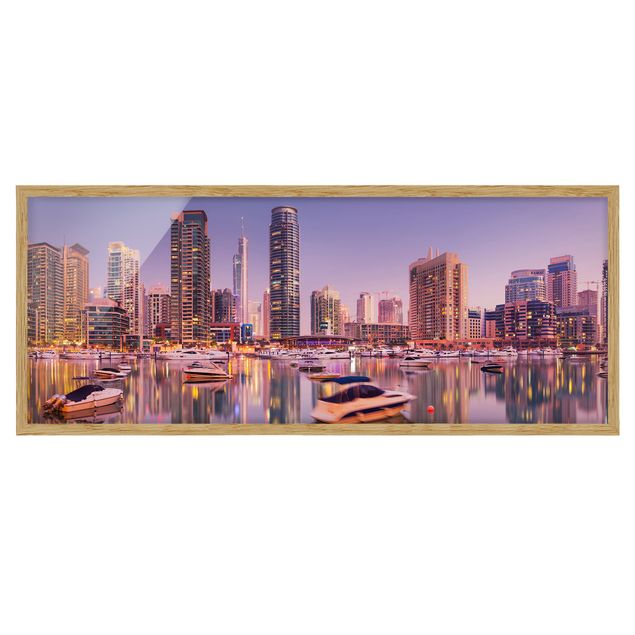 Bild mit Rahmen - Dubai Skyline und Marina - Panorama Querformat