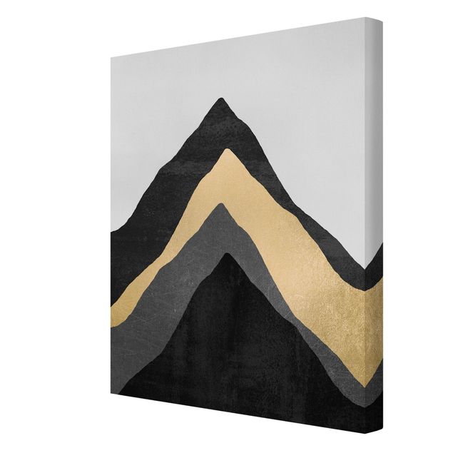 Leinwandbild Kunstdruck Goldener Berg Schwarz Weiß