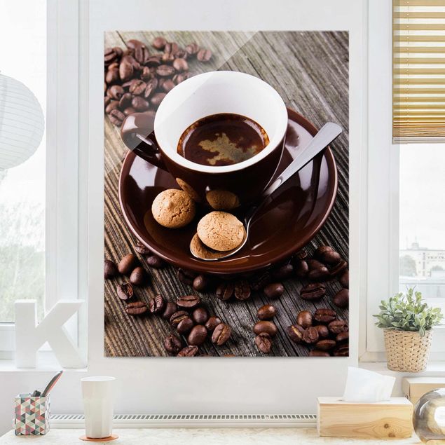 XXL Glasbilder Kaffeetasse mit Kaffeebohnen