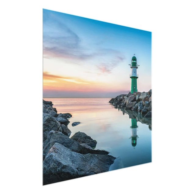 Glasbild - Sunset at the Lighthouse - Quadrat 1:1