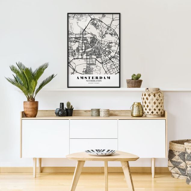 Weltkarten mit Rahmen Stadtplan Amsterdam - Klassik
