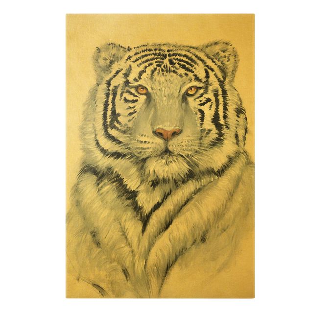 Leinwandbild Gold - Portrait Weißer Tiger II - Hochformat 2:3