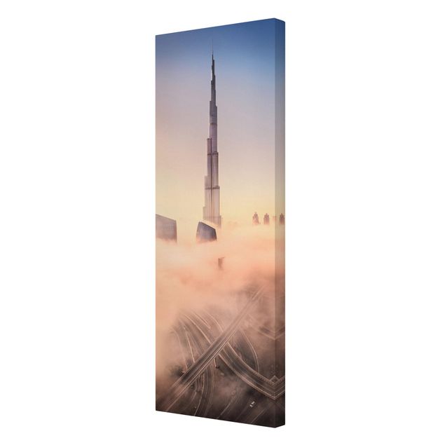 Leinwandbild - Himmlische Skyline von Dubai - Panorama Hochformat 3:1