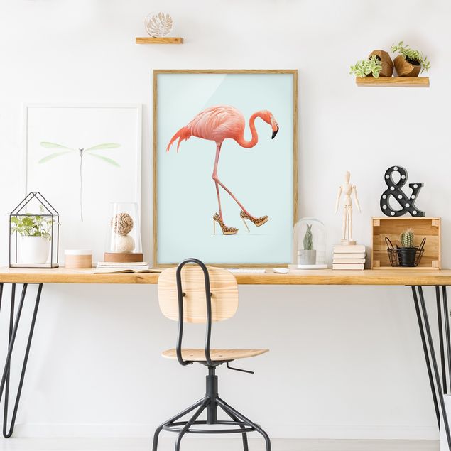 Kunstdrucke mit Rahmen Flamingo mit High Heels