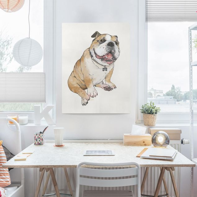Leinwand Bilder XXL Illustration Hund Bulldogge Malerei