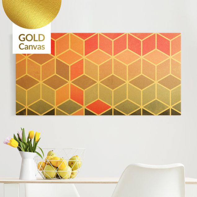 Leinwandbild Gold - Goldene Geometrie - Buntes Pastell - Querformat 2:1