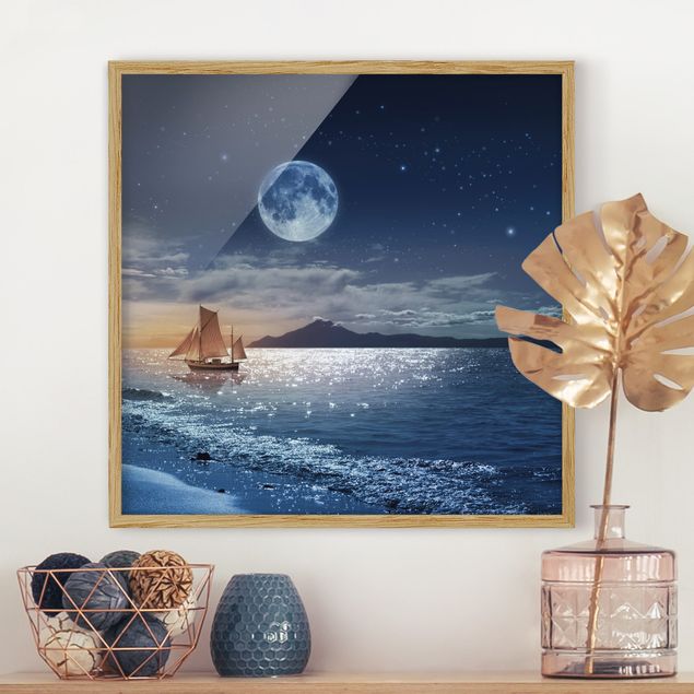 Natur Bilder mit Rahmen Moon Night Sea