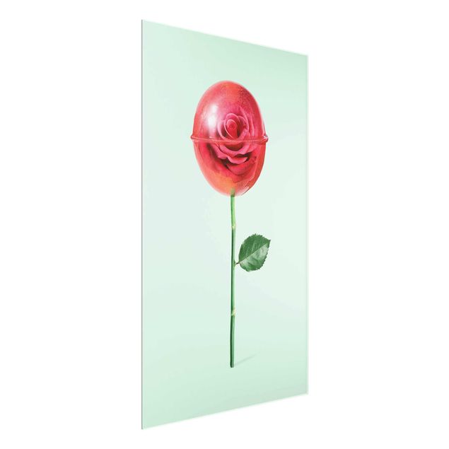 Natur Glasbilder Rose mit Lollipop