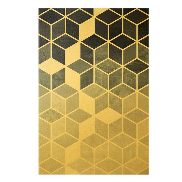 Leinwandbild Gold - Goldene Geometrie - Blau Weiß - Hochformat 2:3