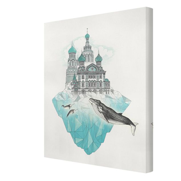 Leinwandbild Kunstdruck Illustration Kirche mit Kuppeln und Wal