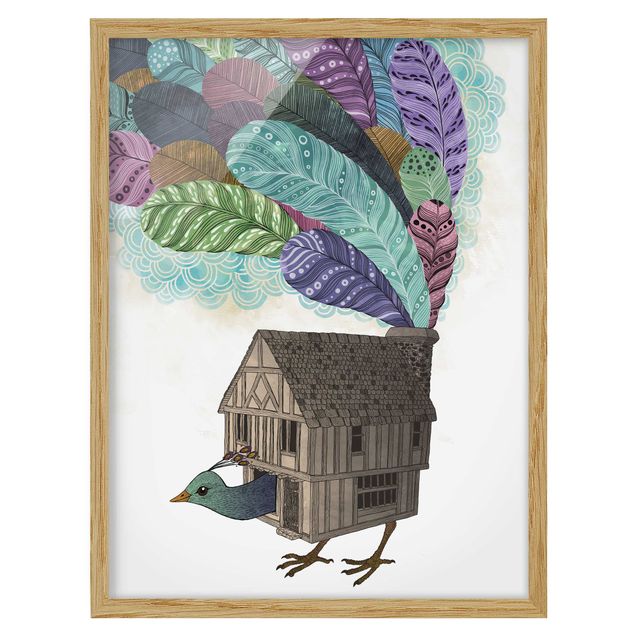 Bilder mit Rahmen Illustration Vogel Haus mit Federn