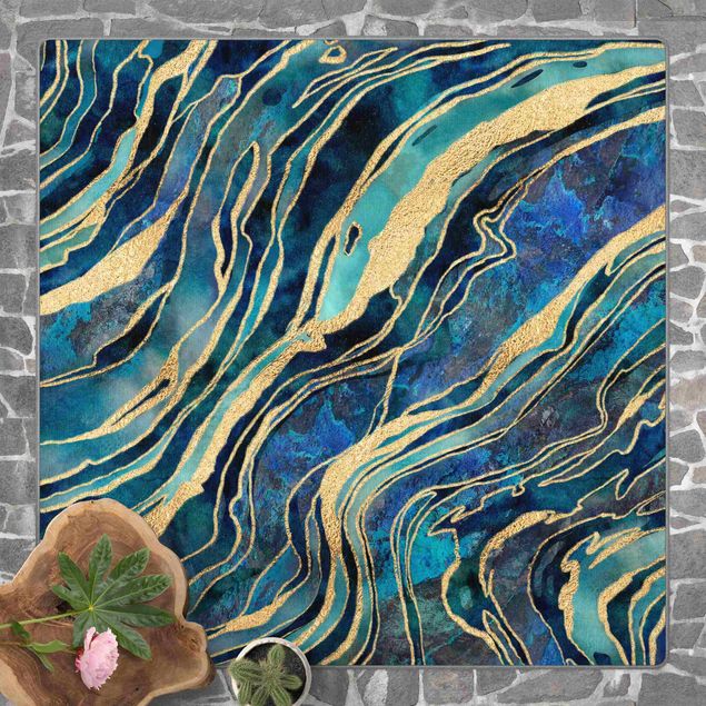 Teppich abstrakt Edelstein Aquamarin und Gold