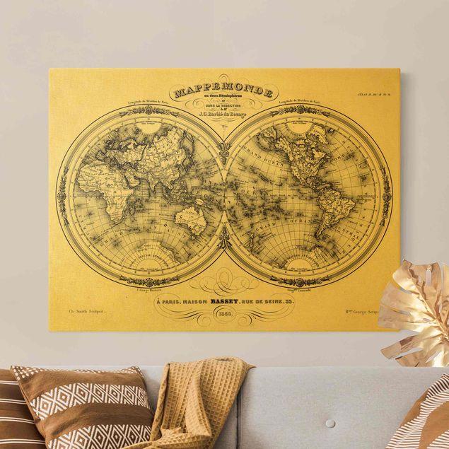 Bilder für die Wand Weltkarte - Französische Karte der Hemissphären von 1848