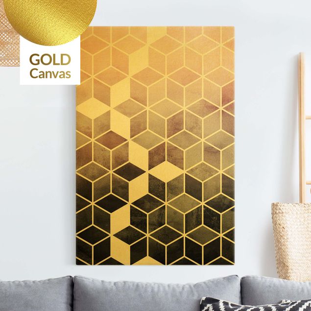 Leinwandbild Gold - Goldene Geometrie - Rosa Grau - Hochformat 2:3