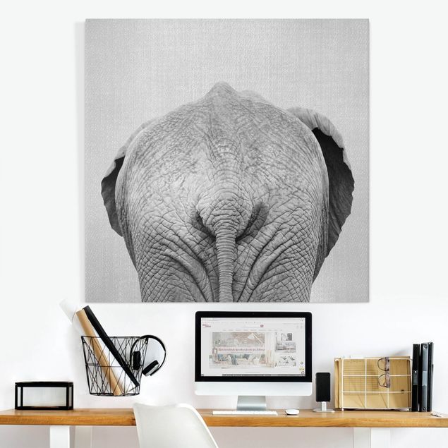 Wandbilder XXL Elefant von hinten Schwarz Weiß