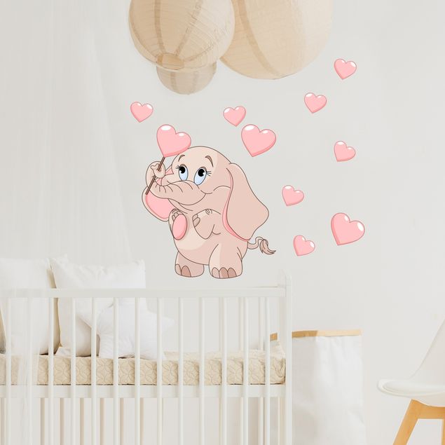 Wandtattoo Liebe Elefantenbaby mit rosa Herzen