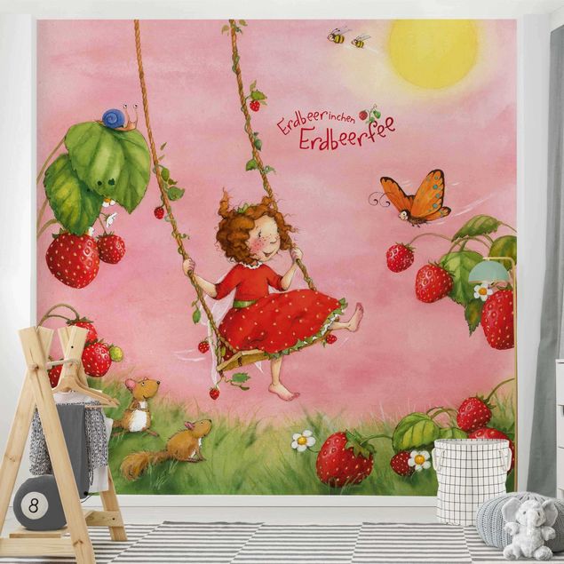 Wandtapete Design Erdbeerinchen Erdbeerfee - Baumschaukel
