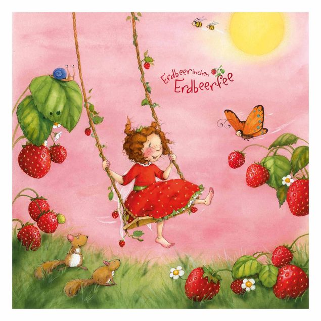 Schöne Fototapete Erdbeerinchen Erdbeerfee - Baumschaukel