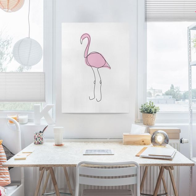 Leinwand Bilder XXL Flamingo Line Art