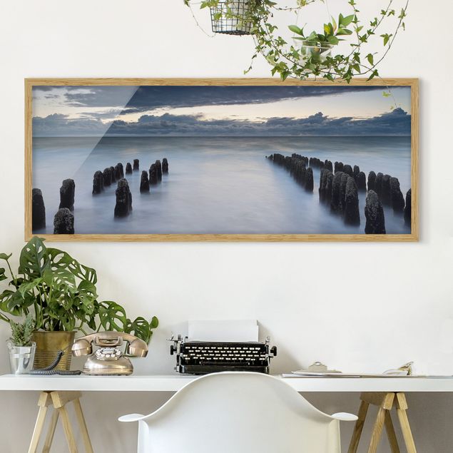 Landschaftsbilder mit Rahmen Holzbuhnen in der Nordsee auf Sylt