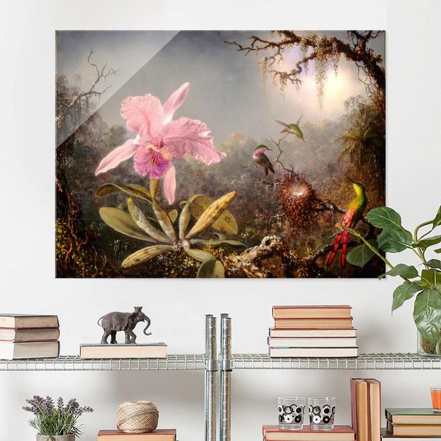 Wandbilder Tiere Martin Johnson Heade - Orchidee und drei Kolibris