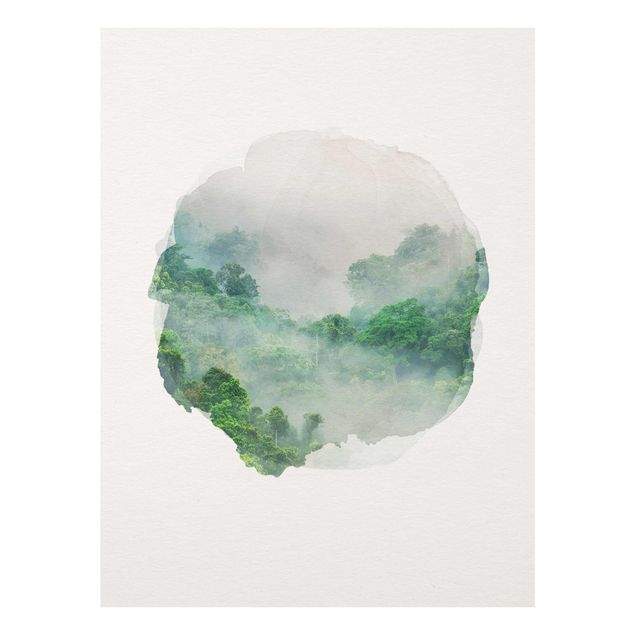 Glasbilder Grün Wasserfarben - Dschungel im Nebel